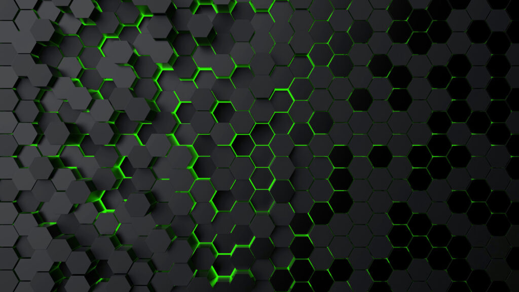 Um hexágono preto com luzes verdes Um hexágono preto com luzes verdes