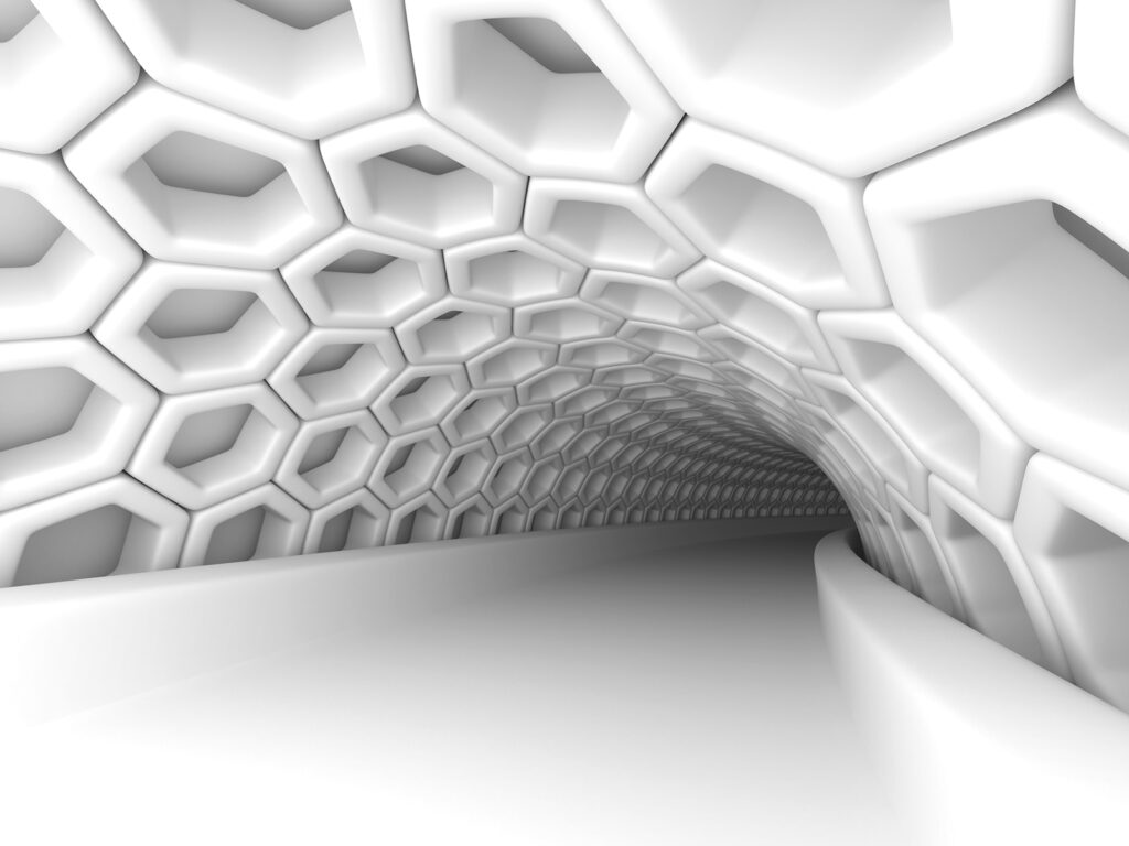 Túnel branco com hexágonos Túnel branco com hexágonos