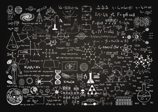 Quadro negro com símbolos e fórmulas matemáticas Quadro negro com símbolos e fórmulas matemáticas