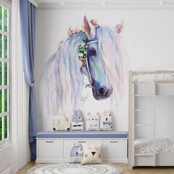 Watercolor of a horse with flowers on its head Watercolor of a horse with flowers on its head