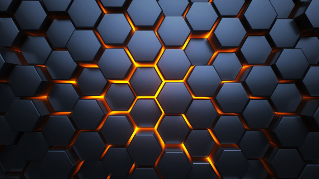 Hexágonos pretos com luzes cor de laranja Hexágonos pretos com luzes cor de laranja