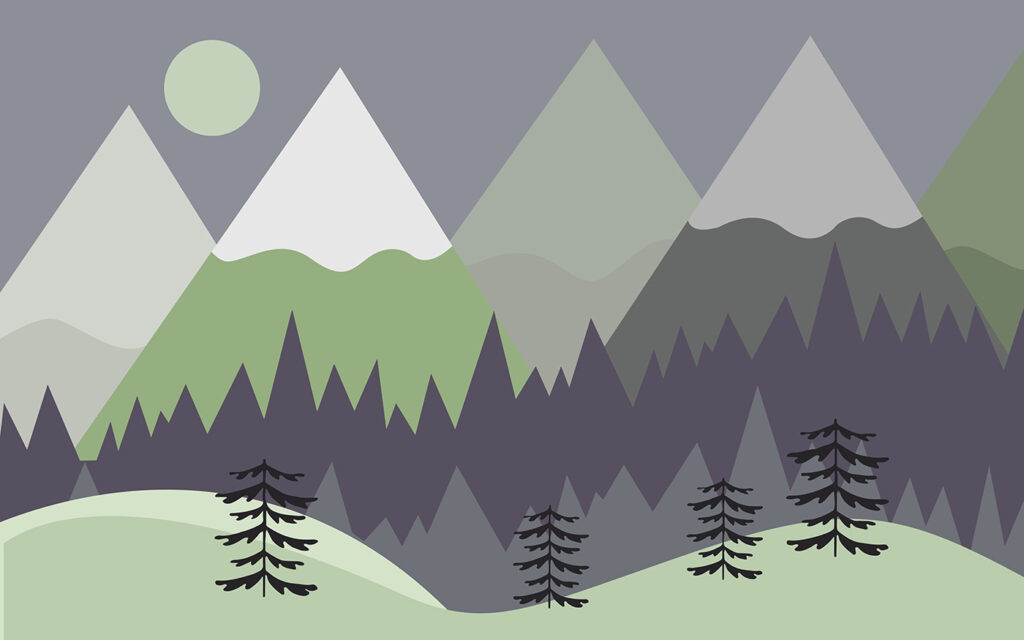 Uma paisagem de montanha com árvores e montanhas Uma paisagem de montanha com árvores e montanhas