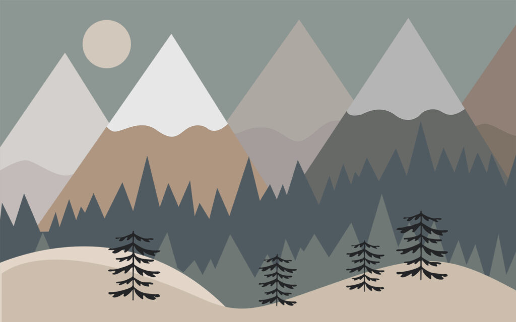 Paisagem de montanha com árvores e montanhas Paisagem de montanha com árvores e montanhas