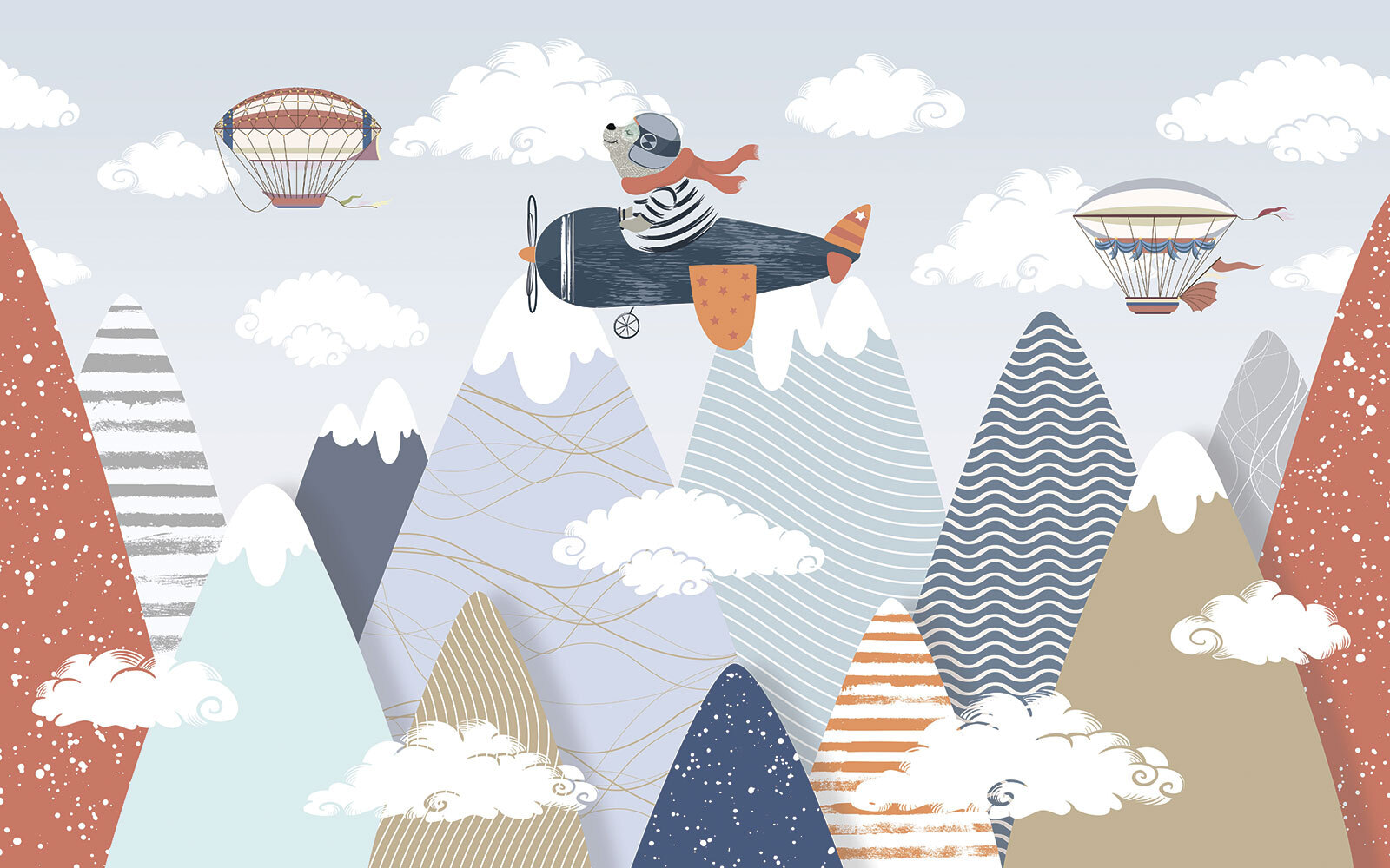 Cartoon bear flying on an airplane