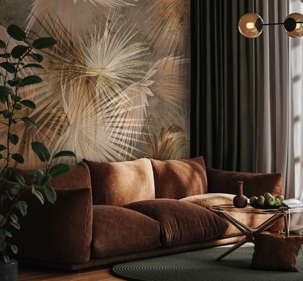 Tropical leaves in earthy tones