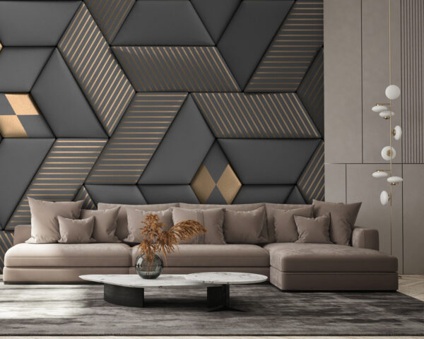 Elegância geométrica em cinzento e latão. Elegância geométrica em cinzento e latão.