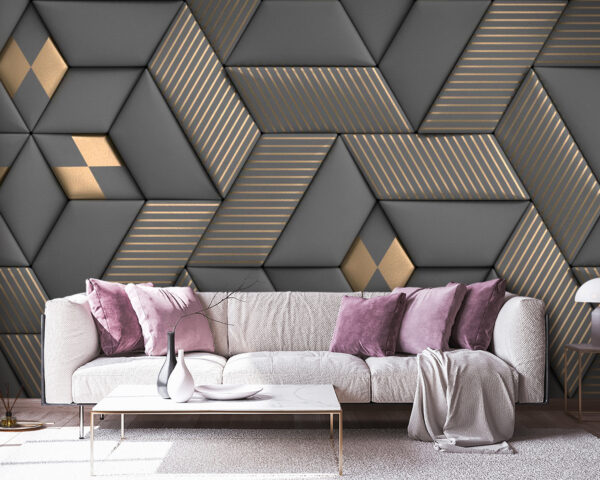 Elegância geométrica em cinzento e latão. Elegância geométrica em cinzento e latão.