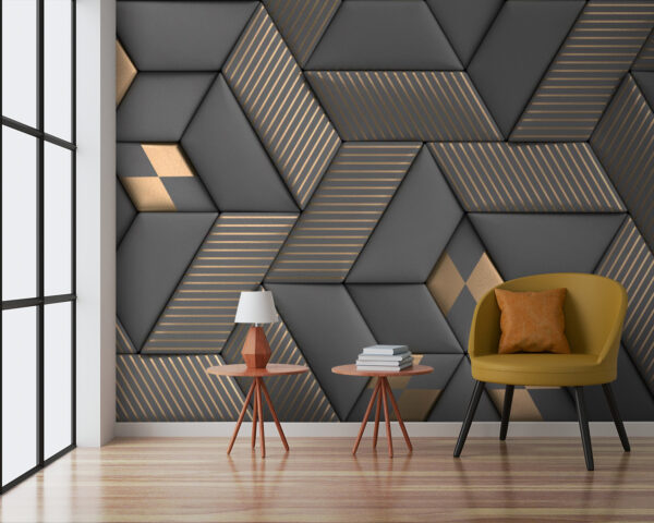 Elegância geométrica em cinzento e latão. Elegância geométrica em cinzento e latão.