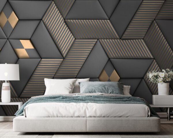 Elegância geométrica em cinzento e latão. Elegância geométrica em cinzento e latão.