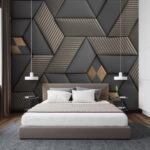 Papel de parede Elegância geométrica em cinzento e latão