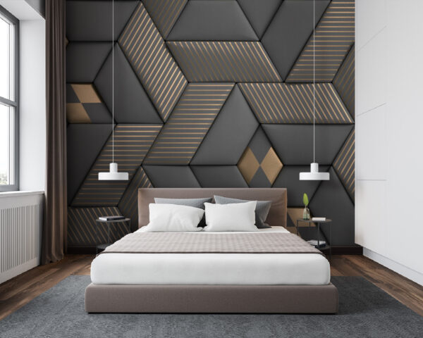 Elegância geométrica em cinzento e latão. Elegância geométrica em cinzento e latão.