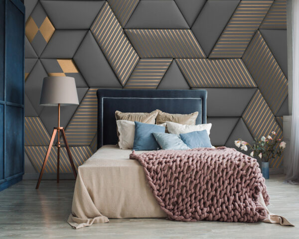 Elegância geométrica em cinzento e latão. Elegância geométrica em cinzento e latão.