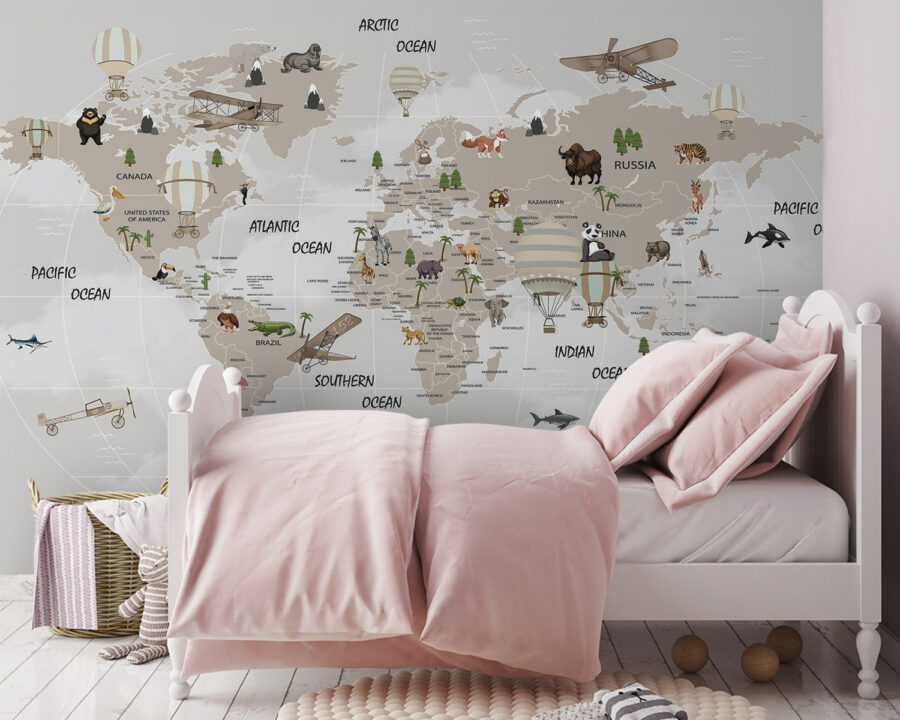 Mapa do mundo com animais