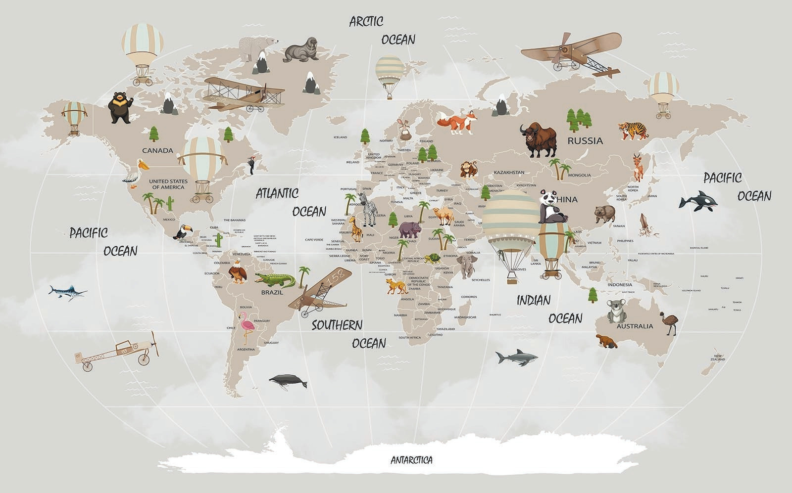 Mapa do mundo com animais u93386p - Mapa do mundo com animais - tegory