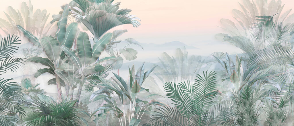 Paisagem de nevoeiro com plantas Paisagem de nevoeiro com plantas