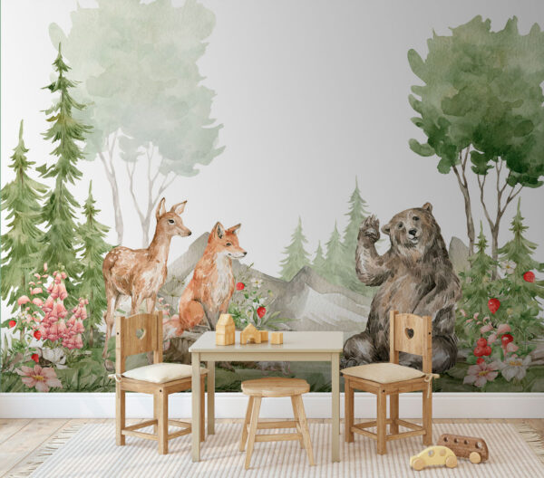 Pintura a aguarela de animais na floresta Pintura a aguarela de animais na floresta