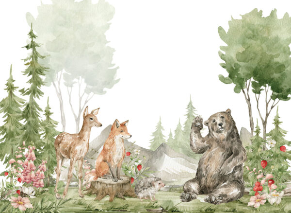 Pintura a aguarela de animais na floresta Pintura a aguarela de animais na floresta