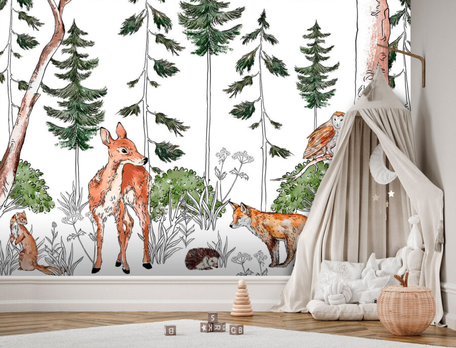 Grupo de animais numa floresta
