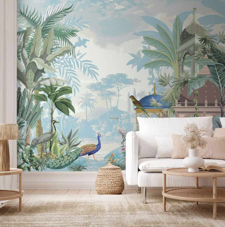 Mural de pássaros e plantas