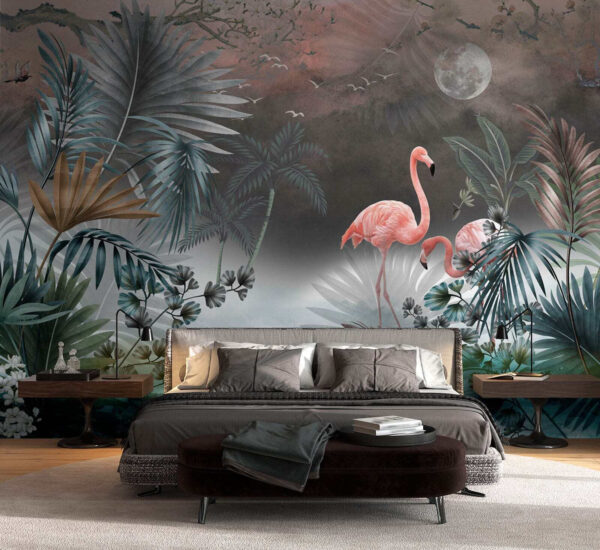 Pintura de flamingos e plantas Pintura de flamingos e plantas