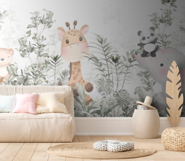 Girafa e panda numa floresta Girafa e panda numa floresta