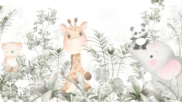 Girafa e panda numa floresta Girafa e panda numa floresta