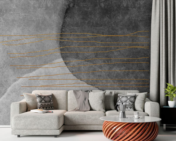 Pintura cinzenta e branca com linhas cor de laranja Pintura cinzenta e branca com linhas cor de laranja