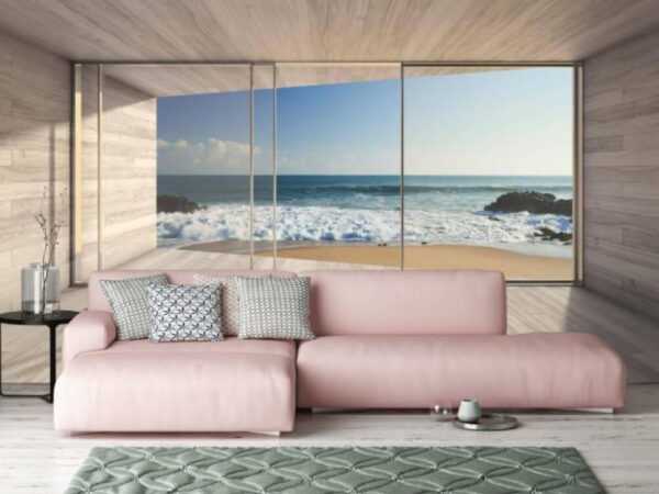 Quarto com grandes portas de vidro e vista para a praia Quarto com grandes portas de vidro e vista para a praia