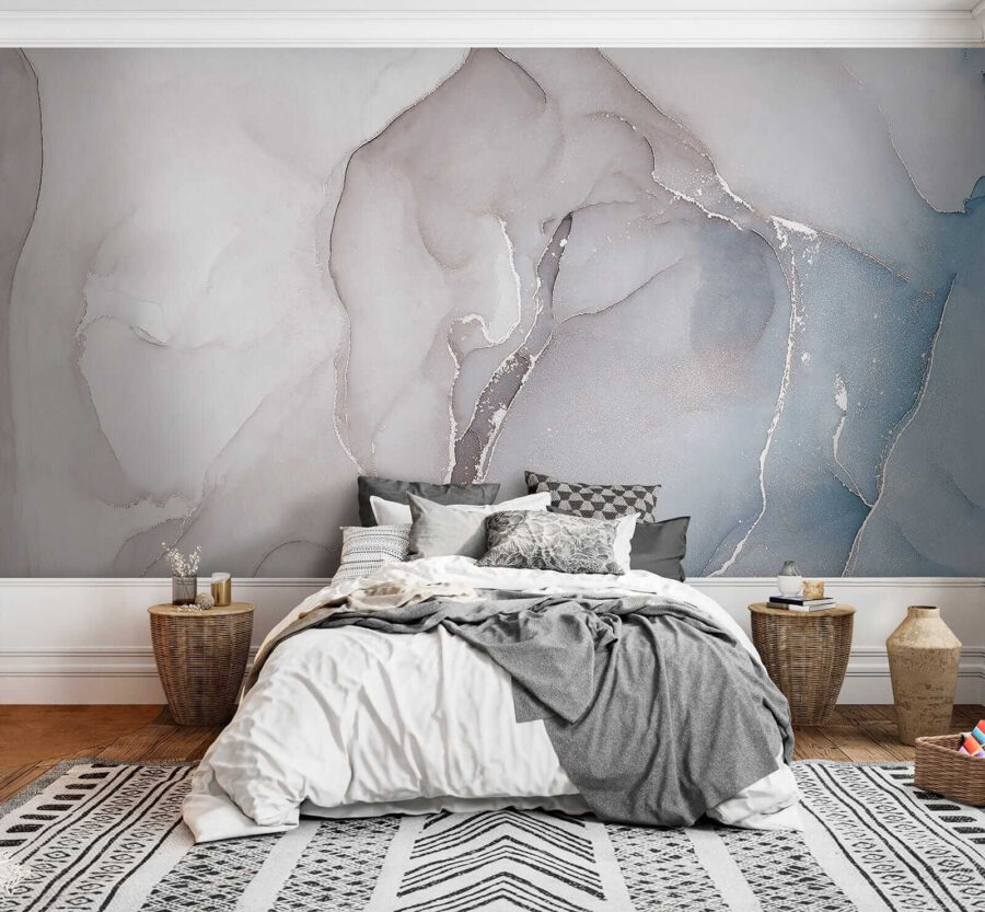 Formas abstractas fluidas em tons suaves.