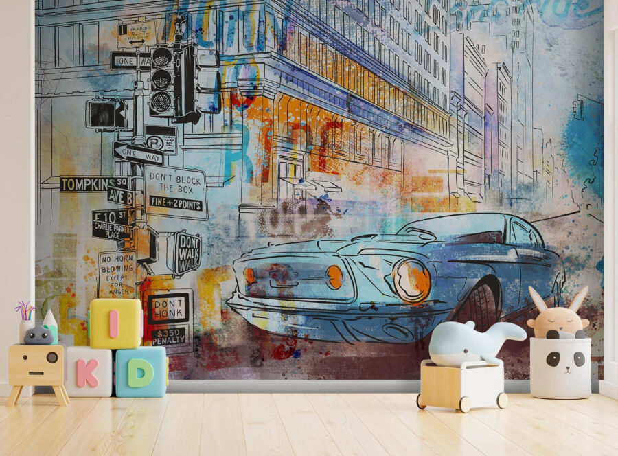 Papel de parede Desenho de um carro numa esquina - Image 3