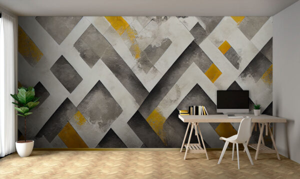 Parede pintada de cinzento e amarelo Parede pintada de cinzento e amarelo