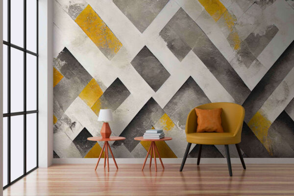 Parede pintada de cinzento e amarelo Parede pintada de cinzento e amarelo