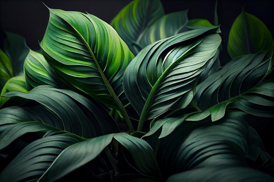 Folhas verdes exuberantes sob uma luz suave.