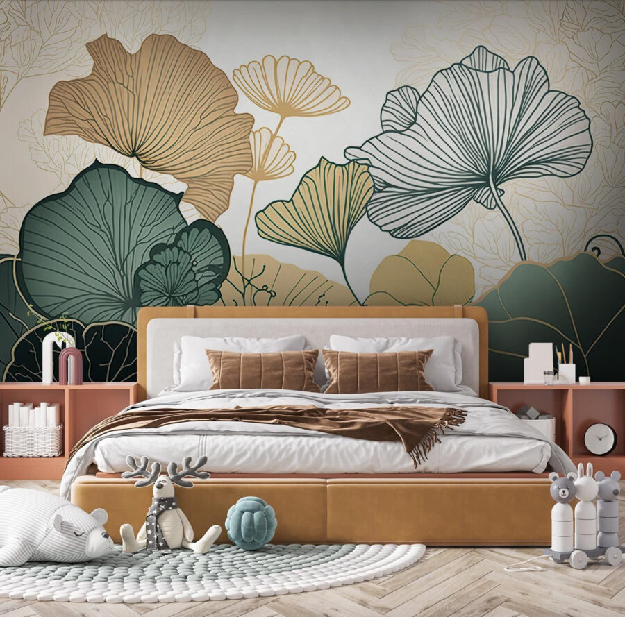 Elegância botânica em cores suaves.
