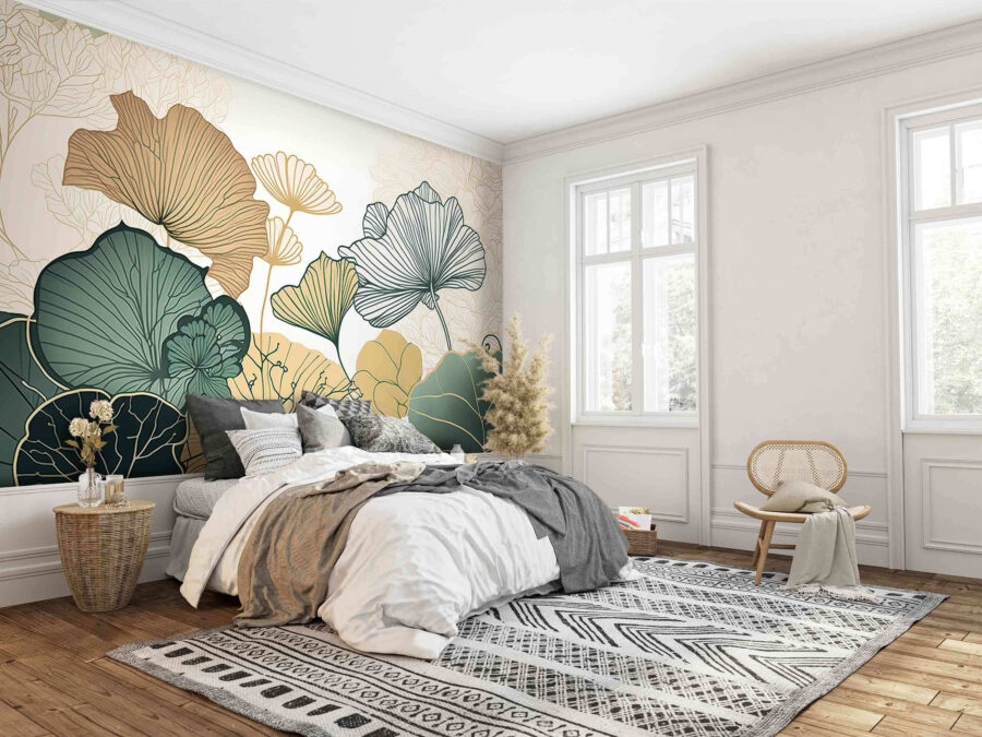 Elegância botânica em cores suaves.