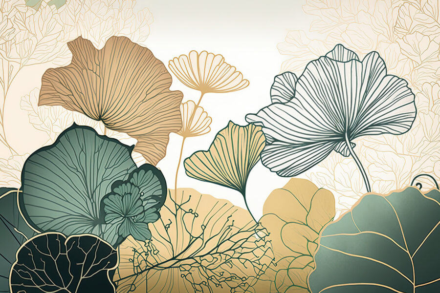 Elegância botânica em cores suaves.