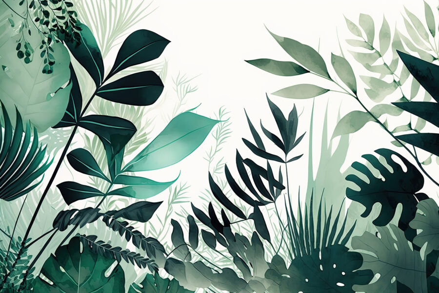 Folhas verdes exuberantes em tons suaves.