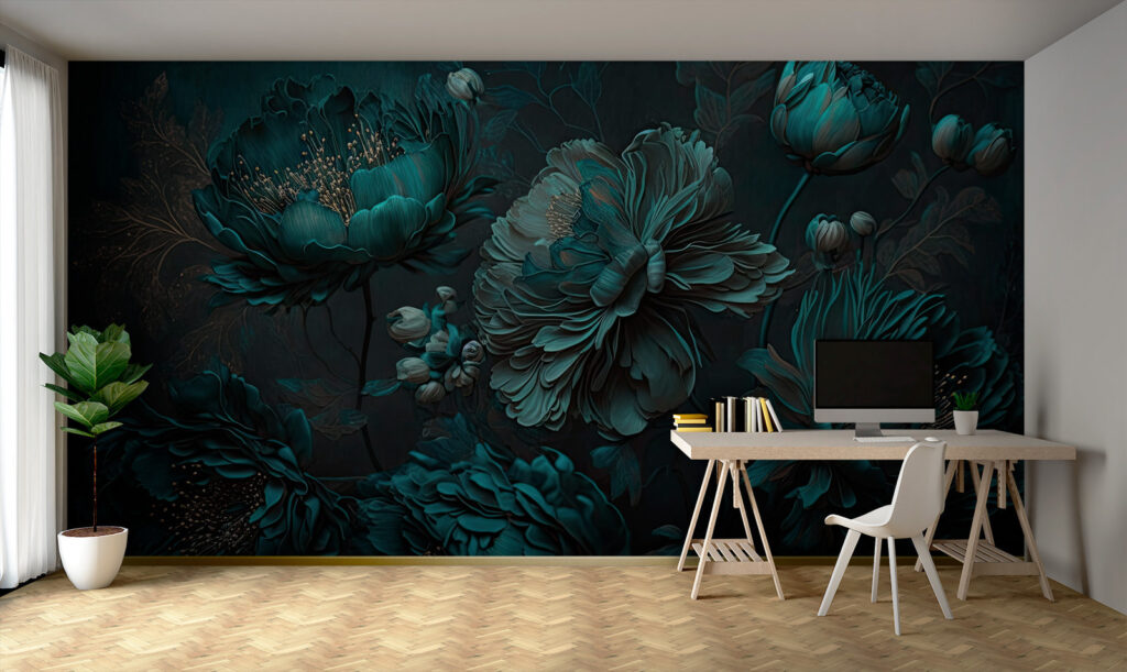 Elegant teal floral arrangement on canvas Elegant teal floral arrangement on canvas