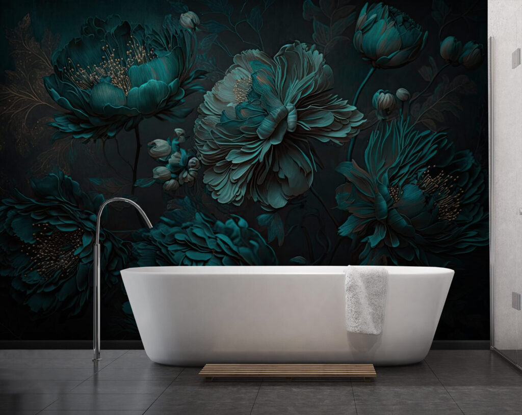 Elegant teal floral arrangement on canvas Elegant teal floral arrangement on canvas