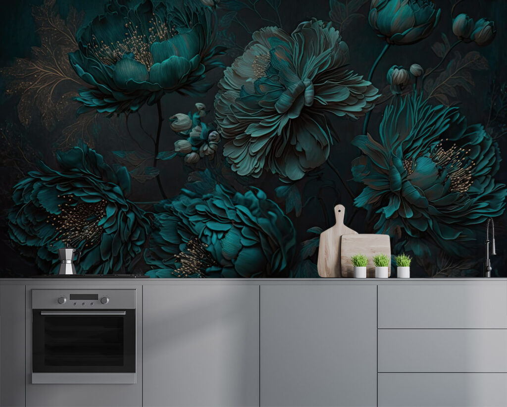 Elegant teal floral arrangement on canvas Elegant teal floral arrangement on canvas