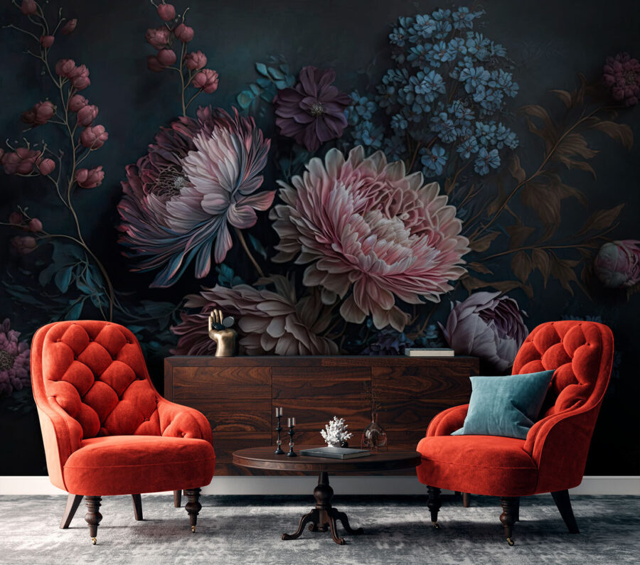 Pintura de flores sobre um fundo escuro