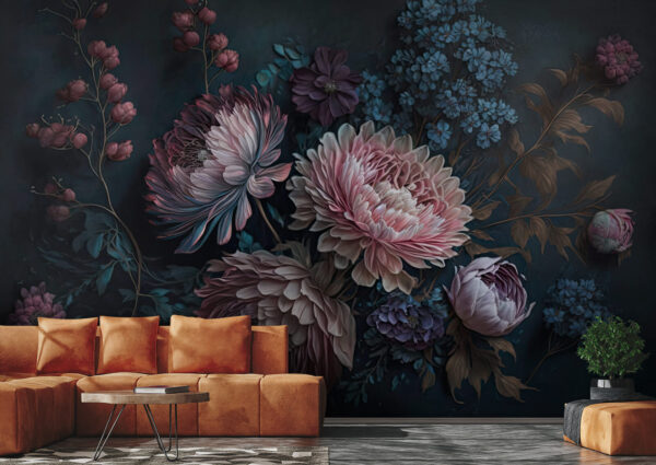 Pintura de flores sobre um fundo escuro Pintura de flores sobre um fundo escuro