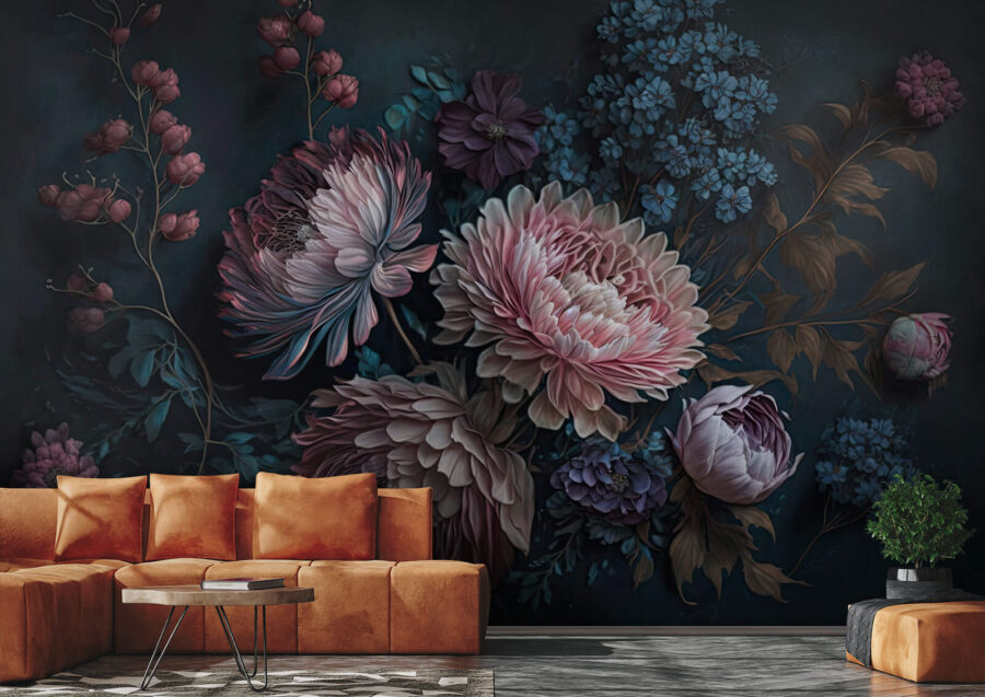 Pintura de flores sobre um fundo escuro