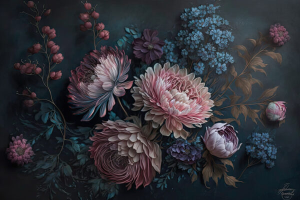 Pintura de flores sobre um fundo escuro Pintura de flores sobre um fundo escuro