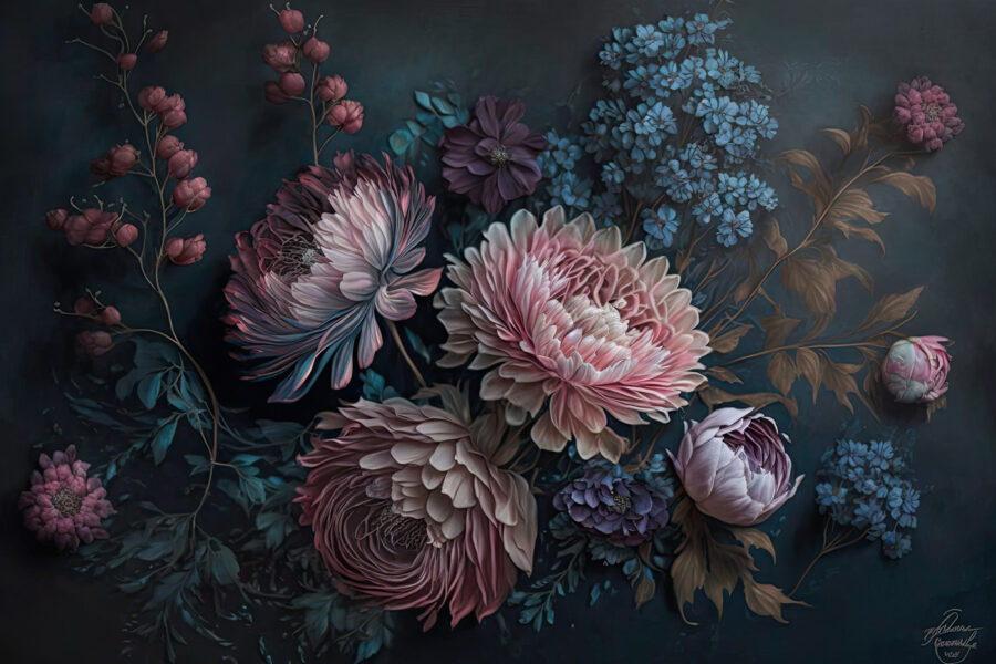Pintura de flores sobre um fundo escuro