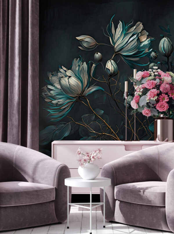 Pintura de flores sobre um fundo preto Pintura de flores sobre um fundo preto