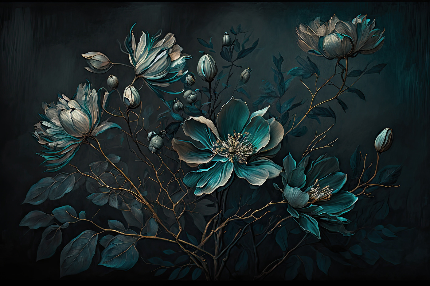 Painting of flowers on a black background Painting of flowers on a black background