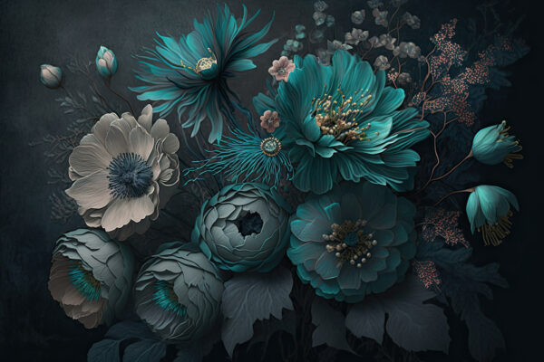 Arranjo floral elegante em tons frios. Arranjo floral elegante em tons frios.