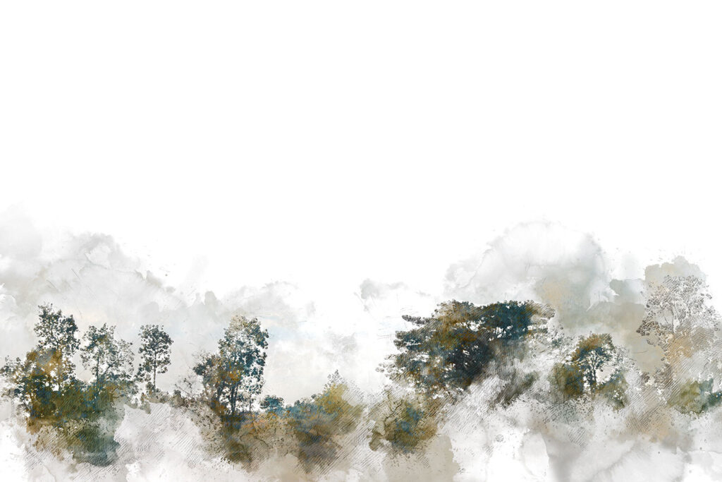 Aguarela de árvores e nuvens Aguarela de árvores e nuvens