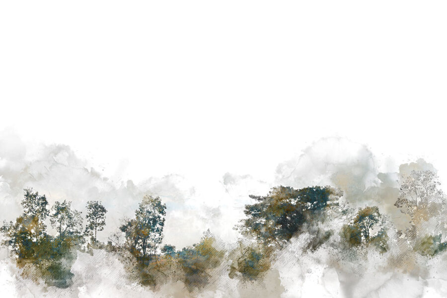 Aguarela de árvores e nuvens